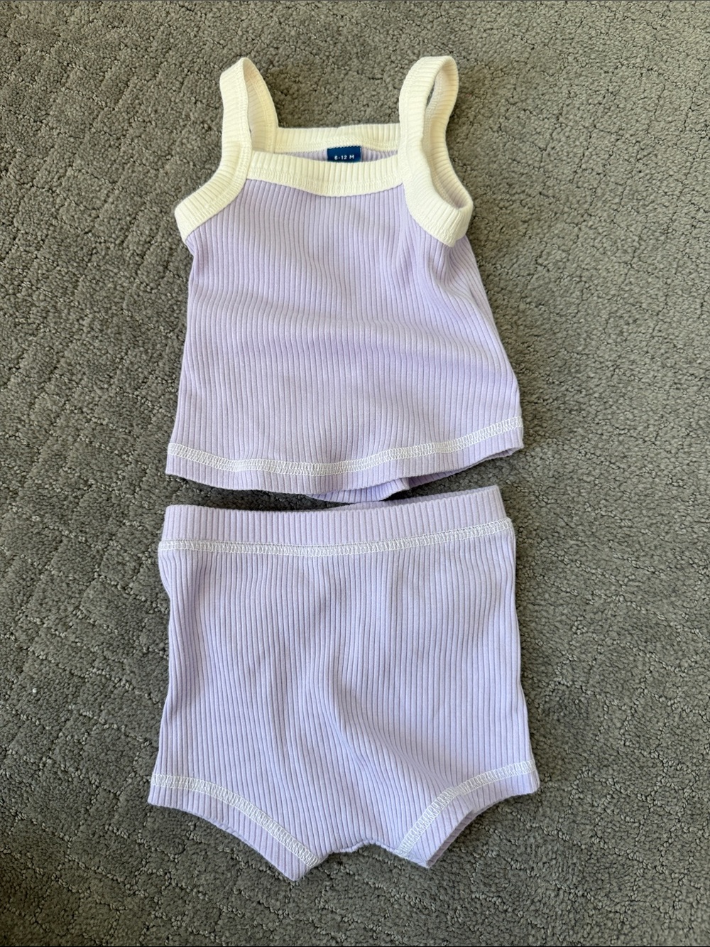 Old Navy Lilac and Cream Ribbed Tank & Shorts Set